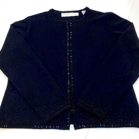 Valerie Stevens Black Cashmere Beaded Cardigan Sweater Size Medium - Picture 4 of 13
